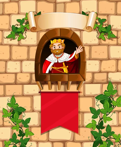 Rey de pie en la torre del castillo — Vector de stock