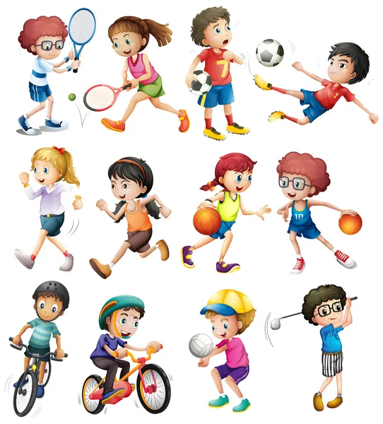 Children doing different sports — Stock Vector