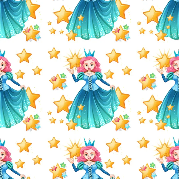 Reine sans couture en robe bleue et étoiles — Image vectorielle