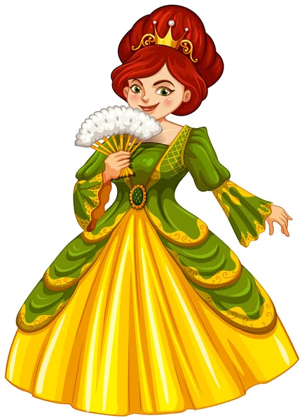 Reina en vestido verde y amarillo — Vector de stock