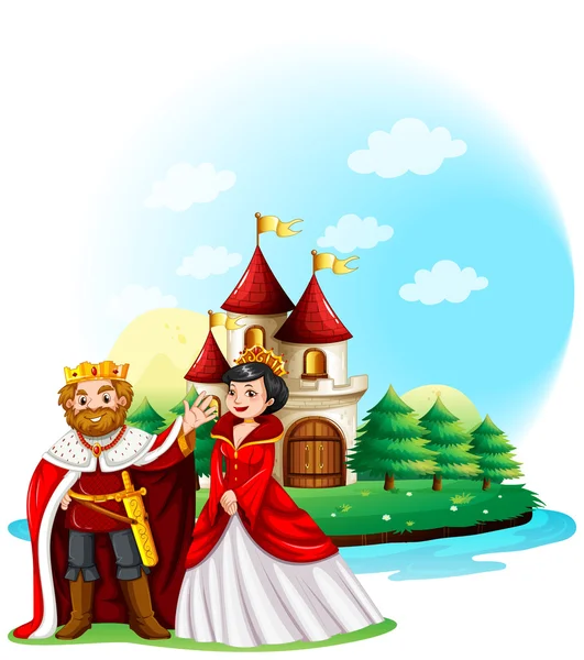 King and queen at the castle — Stock Vector