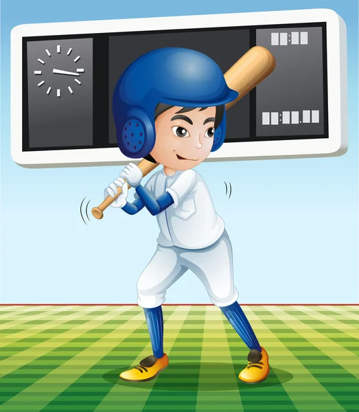 Baseball player with baseball bat in the field — Stock Vector