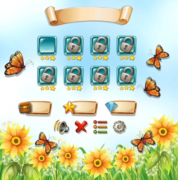 Bahçedeki kelebekler ile oyun şablonu — Stok Vektör