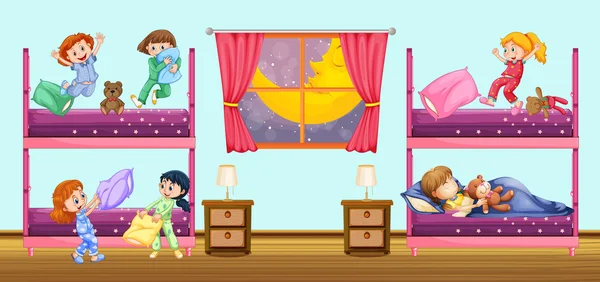 Children sleeping in bedroom — Stock Vector