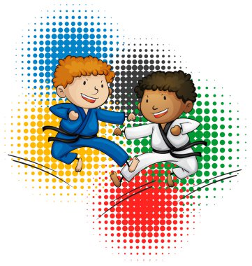 Tekvando yapıyor oğlanlarla Olimpiyatları Tema
