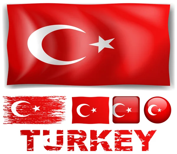 Turkey flag in different designs — Stock Vector