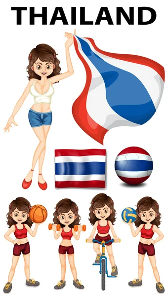 Thailand flag and woman athlete — Stock Vector