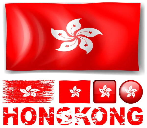 Bandera de Hong Kong en diferentes diseños y redacción — Vector de stock