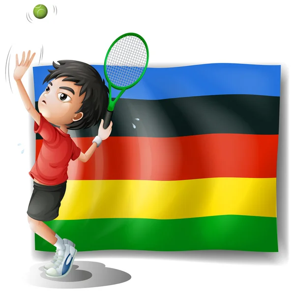 Bendera Olimpiade dengan pemain tenis - Stok Vektor