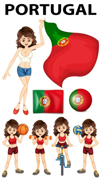 Portugiesische Flagge und Sportlerin — Stockvektor