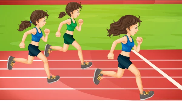 Three women running in the track — Stock Vector