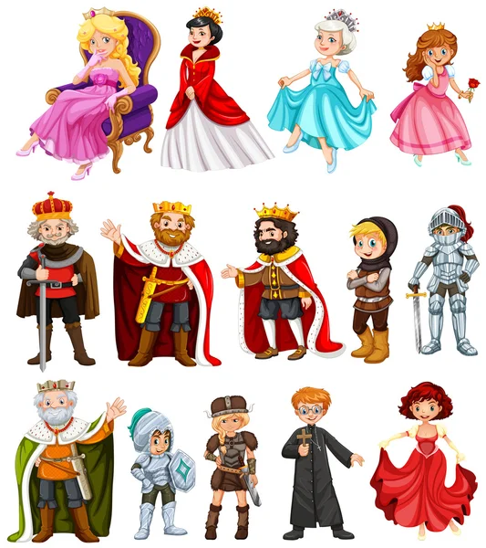 Différents personnages de roi et de reine — Image vectorielle