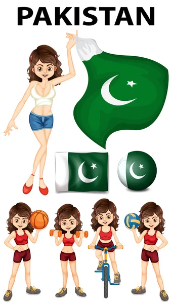 Bandera de Pakistán y muchos deportes — Vector de stock