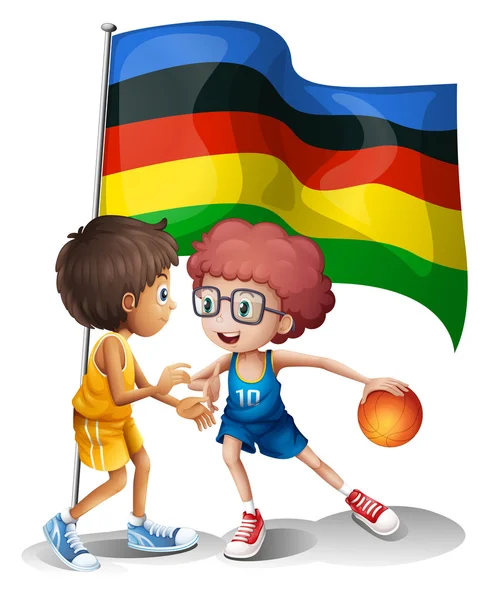 Olimpiadi bandiera e giocatori di basket — Vettoriale Stock