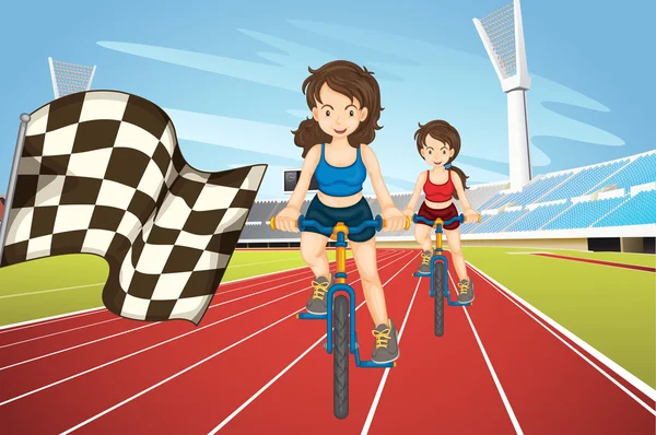 Kadınlar alanında bisiklet yarışı — Stok Vektör