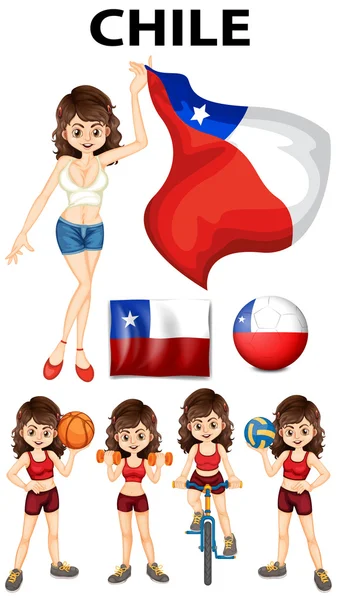 Drapeau du Chili et athlète femme — Image vectorielle