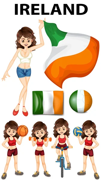 Drapeau Irlande et athlète femme — Image vectorielle