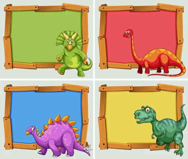 Houten frame en veel dinosaurussen — Stockvector