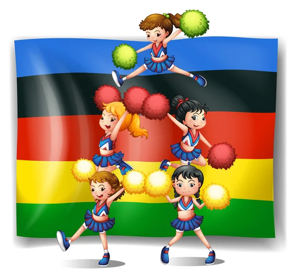 Olympische vlag en cheerleaders — Stockvector