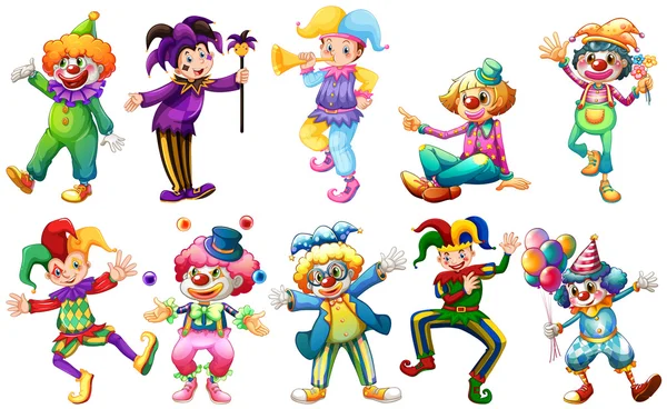 Clowns in verschiedenen Kostümen — Stockvektor