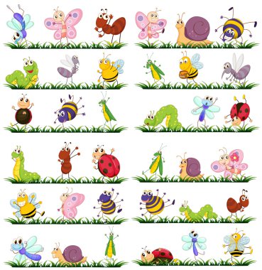 Böcekler çimenlerin üzerinde farklı tür