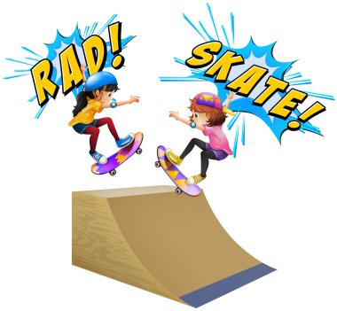 Kaykaylar üzerinde iki çocuk