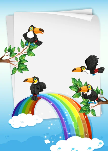 Χαρτί σχεδίασης με toucans που πετούν στον ουρανό — Διανυσματικό Αρχείο