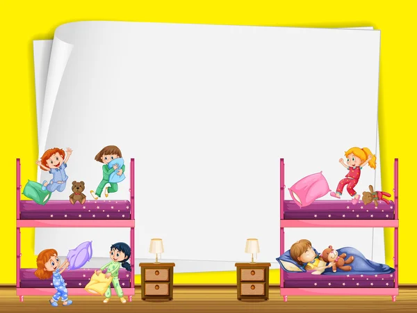 Diseño de papel con niños en el dormitorio — Vector de stock