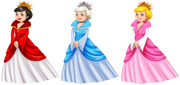 Königinnen in verschiedenen Kostümen — Stockvektor