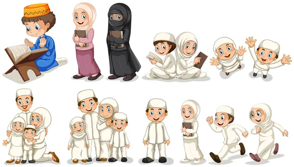 Muslim people in different actions — Stock Vector