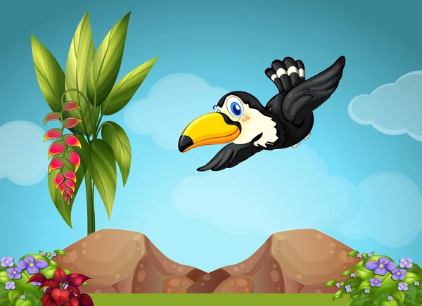 Toucan volando en el jardín — Vector de stock