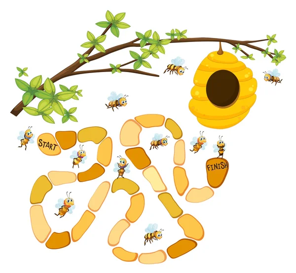 Modèle de jeu avec abeilles et fond de ruche — Image vectorielle