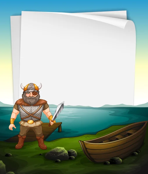 Ontwerp voor een papieren met viking op de zee — Stockvector