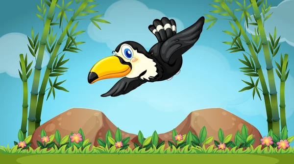 Scen med toucan flyger på himlen — Stock vektor