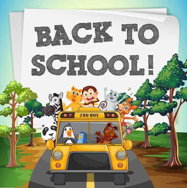 Tema de regreso a la escuela con animales en el autobús — Vector de stock