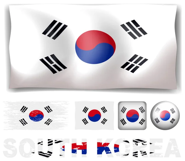 Bendera Korea Selatan dengan desain yang berbeda - Stok Vektor