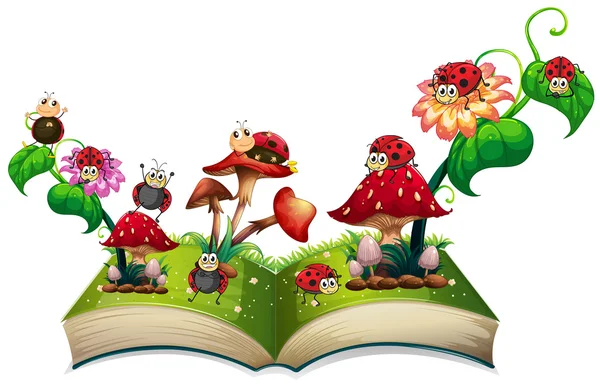 Book of ladybugs and mushroom Vector Graphics