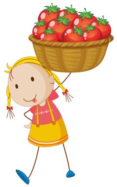 Küçük kız ve sepet domates dolu