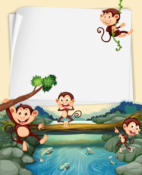 Plantilla de papel con monos en segundo plano — Vector de stock