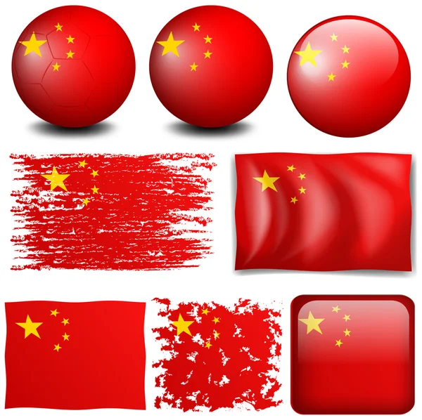 Kina flaggan i olika utföranden — Stock vektor