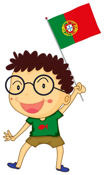 Kleiner Junge mit portugiesischer Flagge — Stockvektor