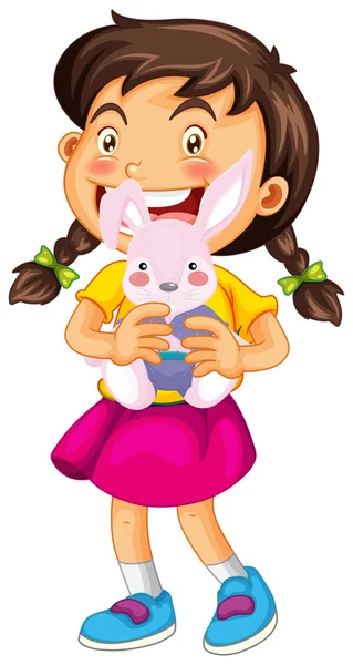 小さな女の子とウサギ人形 — ストックベクタ