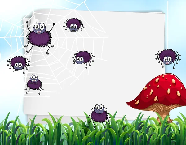 Ontwerp voor een papieren met spinnen op web — Stockvector
