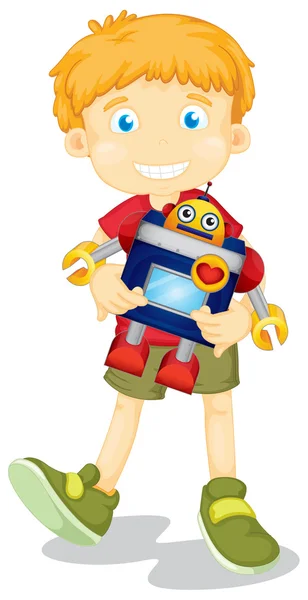 Boy holding toy robot — Stock Vector