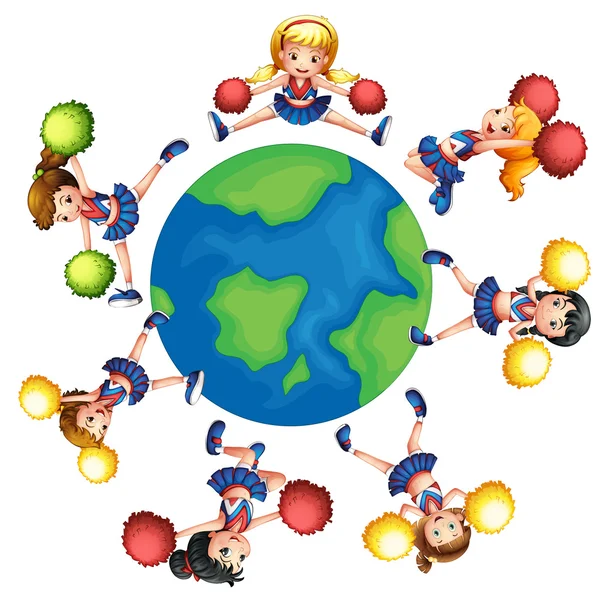 Les pom-pom girls dansent dans le monde — Image vectorielle