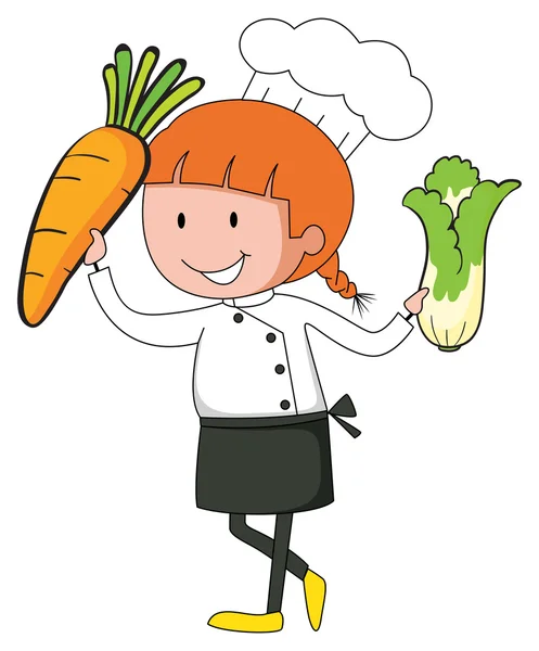 Шеф-кухар тримає моркву і салат в руках — стоковий вектор