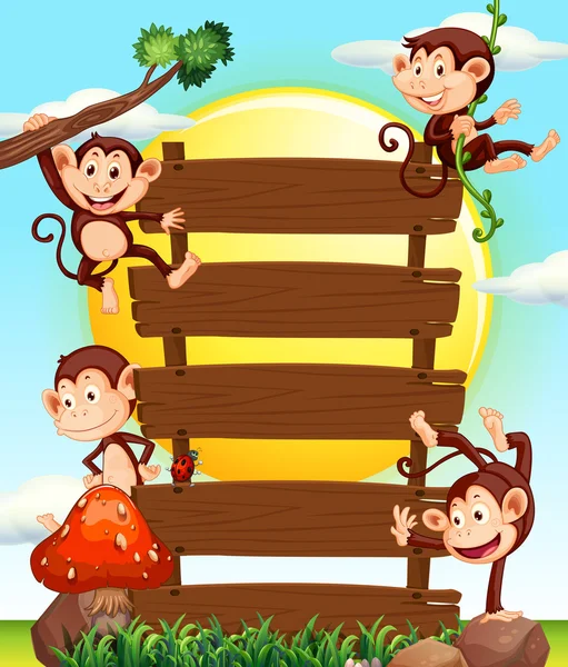 Monos en letreros de madera — Vector de stock