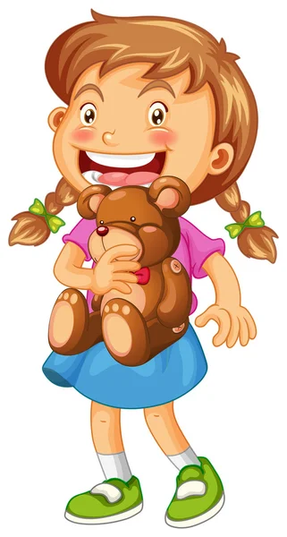 Κορίτσι αγκαλιάζει καφετί αρκουδάκι — Διανυσματικό Αρχείο