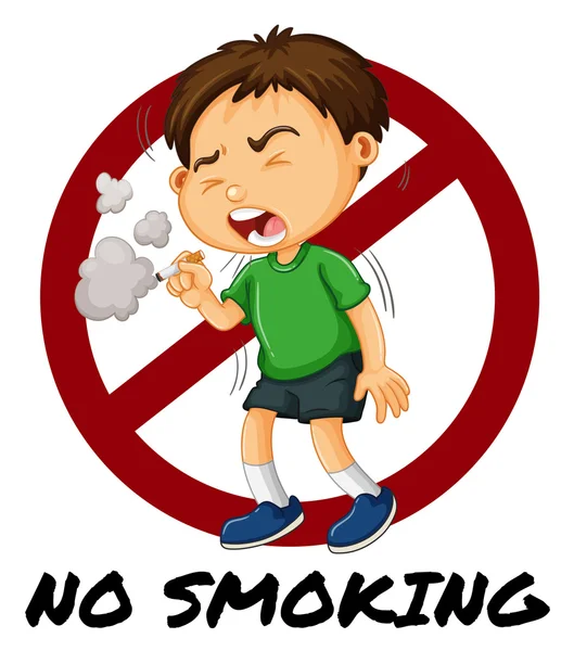 Vietato fumare segno con ragazzo fumare sigaretta — Vettoriale Stock