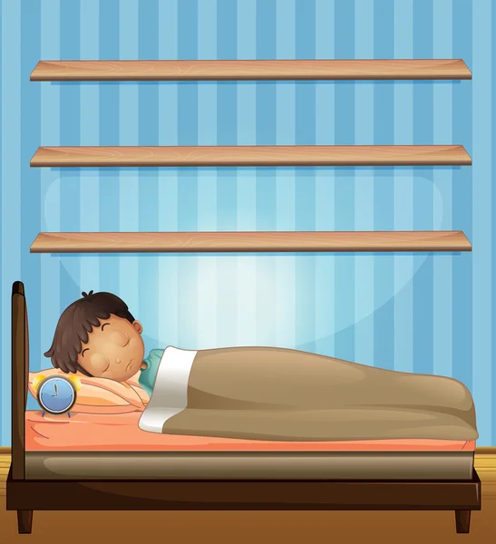 Jongen slapen in slaapkamer — Stockvector